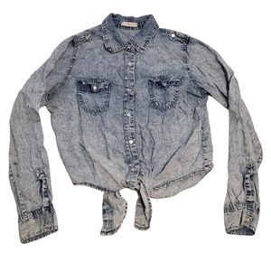 Ardene Button Down Tie Front Jean Shirt